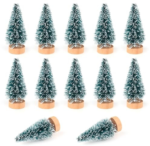 Aeelike 12 Stück Weihnachtsbaum Klein, 4,5cm Grün Kleiner Künstlicher Eihnachtsbaum, Künstlicher Weihnachtsbaum klein,Tannenbaum Künstlich Klein für Tischdeko, DIY Schaufenster Schleifen