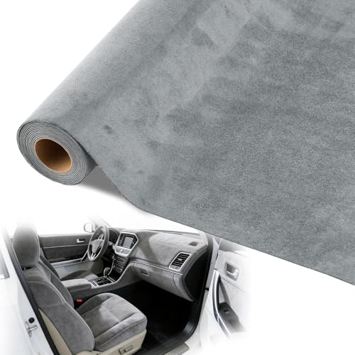 mawmuaw Tissu Adhesif Voiture Haute Densité Microfibre Tissu en Daim Autocollant 200x40 cm Gris Faux Daim Ciel de Toit Voiture Extensible Film pour Cockpit Tableau de Bord Intérieur Bijoux Tiroir