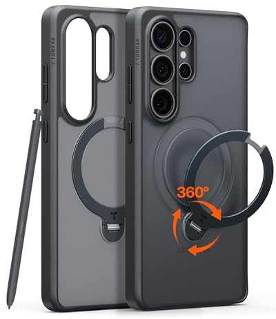 TORRAS Ostand Q3 Spin für Handyhülle Samsung Galaxy S26 Ultra Hülle Schwarz | (360° Langlebig Ständer für Magsafe)TOP Militärschutz Stoßfest Matt Dünn Handyhülle Samsung S26 Ultra Case Schutzhülle