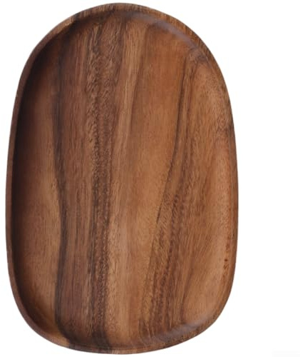 MoSundi Handmade Walnut Wood Tray Irregular Shape Serving Plate Snacks, Fruits, Desserts, Tea - Natural Brown Wooden Dish 30x12x2 cm E