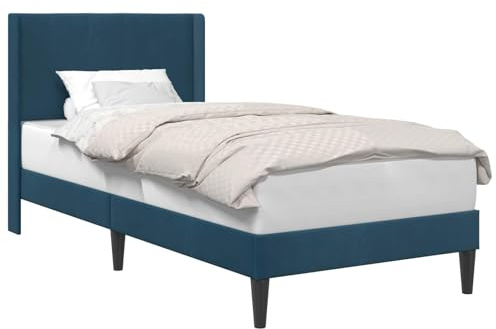 vidaXL Bettrahmen mit Kopfteil Blau 90 x 200 cm Samt, Modernes Bettgestell, rechteckiges Design, strapazierfähiger Velvetbezug, Elegante Schlaflösungen