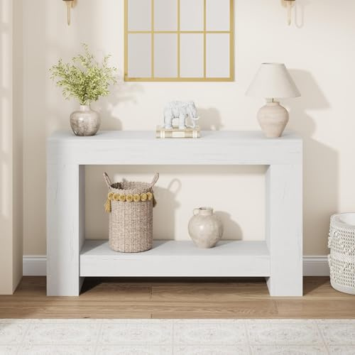 Aptliton Console Table with Storage Shelf, 120cm Wooden Sofa Table for Living Room, Hallway, Entryway, Modern Farmhouse Accent Table, White
