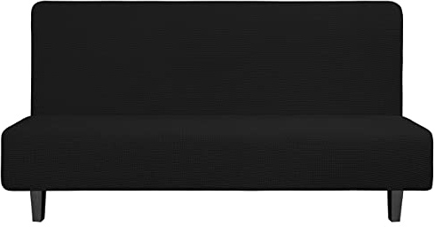 Easy-Going Stretch-Schonbezug für Futon-Bett ohne Armlehnen, Möbelschutz mit elastischer Unterseite, für Kinder, weicher Jacquard-Stoff, klein kariert, Groß, Schwarz