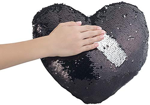 Wilson Gabor Paillettenkissen: Deko-Pailletten-Kissen in Herzform, Velours, schwarz/silbern (Pailletten-Kissen Herz, Zierkissen Silber, Mitbringsel)