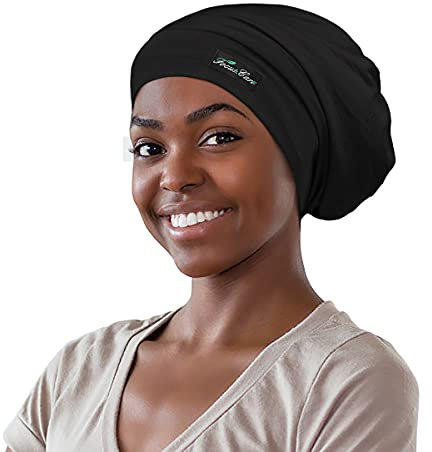FocusCare Schlafmütze, mit Seidensatin gefüttert, verstellbar, für schwarze Damen mit krausem Haar, extra groß
