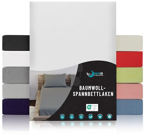 Dreamzie - Spannbettlaken 70x160cm - Baumwolle Oeko Tex Zertifiziert - Weiß - 100% Jersey Spannbetttuch 70x160