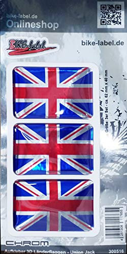 BIKE-label Aufkleber 3D Länder-Flaggen Union Jack England Chrom 62 x 40mm 300516N