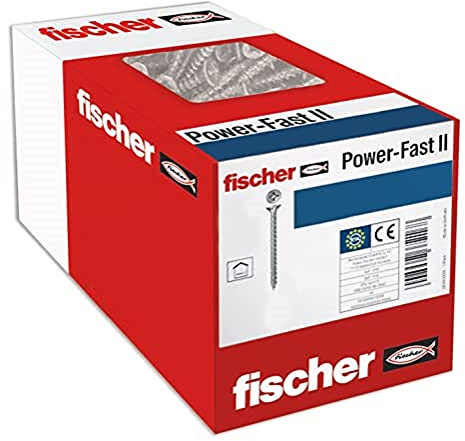fischer PowerFast II CZF 3,5 x 25, Spanplattenschraube (1000 Stk.) mit Vollgewinde, Senkkopfschraube mit Kreuzschlitz, Schraube für Holzverarbeitung, reduziert Einschraubwiderstand & Einschraubzeit
