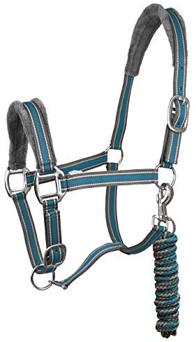 York Halfterset Halfter mit Strick Calipso Halfter & Strick gepolstert (Pony, grau/blau)