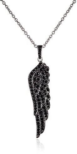 namana Schwarze Engelsflügel Halskette für Damen. 925 Sterling Silber Halskette für Frauen mit schwarzen Spinell-Edelsteinen. Sterlingsilber Halskette mit schwarzem Flügel-Anhänger mit Geschenkbox