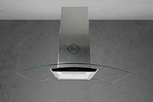 GURARI Wandhaube GCH T 465 IS 60 BL PRIME inkl. Abluftschlauch, Dunstabzugshaube 60cm/Edelstahl/Gebogenes Glas/Effitzient EEK A/Saugstark 1000m³/h/TouchControl/Wandhaube/Ablufthaube/Umlufthaube
