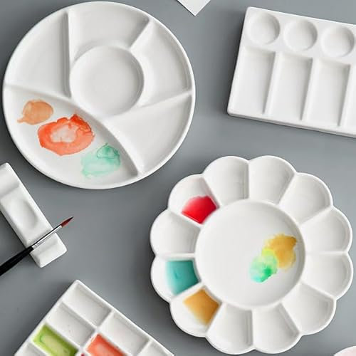 XUBX 2 Pezzi Tavolozza in Ceramica per Acquerelli, Tavolozza per Pittura Artistica, Tavolozza di Colori per Artisti, Tavolozza di Pittura, Vassoio di Palette in Ceramica, Tavolozze per Pittura