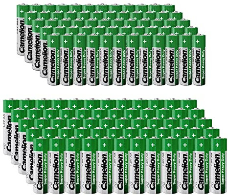 Camelion 60 x AA + 60 x AAA Super Heavy Duty Batteries 1.5V Leistungsstarke Einwegbatterien für Spielzeug, Wecker, Fernbedienungen und viele andere Geräte