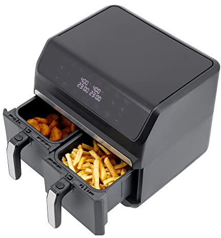 JUST PERFECTO Double Friteuse Sans Huile XXL 8L 1700 W 2 personnes friteuse air chaud | friteuse electrique fryer 2 compartiments | Compatible lave-vaisselle | Livre de recettes inclus | air fryer