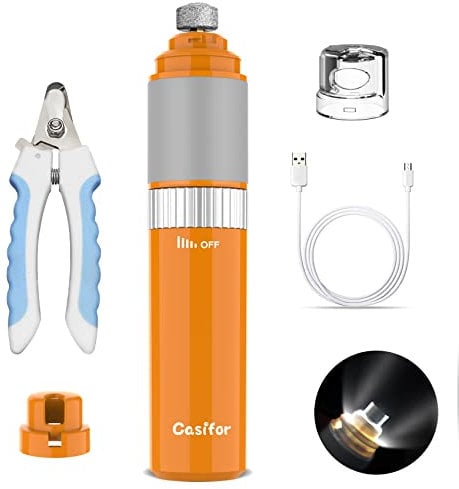Casifor Krallenschleifer für Hunde, Krallenschere mit LED Licht 40 dB super-leise für Kleine, mittlere und große Hunde und Katzen mit Staubabsauger, 2000mA (Orange)