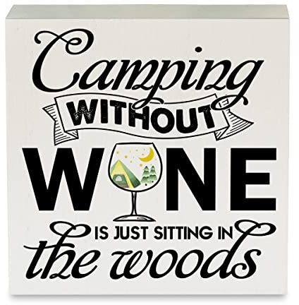 Lagerfeuer Camping Holz Box Schild Rustikal Lustig Camper Holzkiste Schild Dekoratives Landschild Block Plaque für Zuhause Schreibtisch Tisch Regal Dekor 12,7 x 12,7 cm