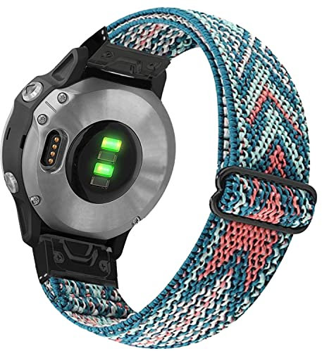 YOOSIDE Nylon elastisches Armband für Garmin Fenix 8 43mm / epix Pro 42mm / Fenix 7S / 6S / 5S, Quick Fit Weiches Uhrenarmband für Approach S70 42mm (Pink Blau-Schwarz Quick Fit)