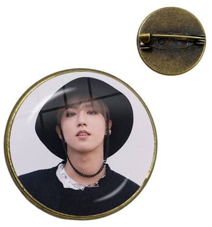 Kpop Stray Broche en verre pour enfants Cabochon en forme de dôme pour vêtements, sac à dos, décoration, bijoux, cadeaux, L, Bronze, verre, métal, résine, argent