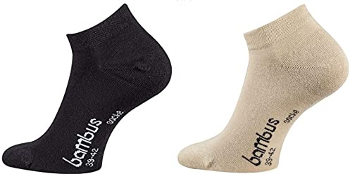 FussFreunde 6 Paar Bambus-Socken, Kurzsocken/Sneaker-Socken und Anti-Loch-Garantie (as3, numeric, numeric_39, numeric_42, regular, regular,Sneaker/Schwarz/Beige)