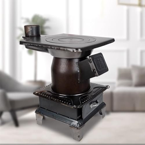 Estufa de Leña, Estufa de Leña Portátil, Calefacción Interior y Cocina Estufas de Leña, Portátil con Tubo de Chimenea, para Cocinar, Acampar