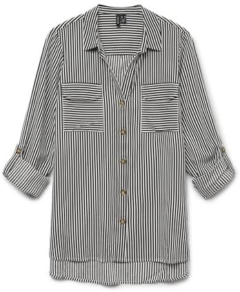 VERO MODA Vmbumpy L S Camiseta New Wvn Ga Noos Blusa de Manga Larga, Pastel de Chocolate/Rayas: Blanco nevado, M Mujeres