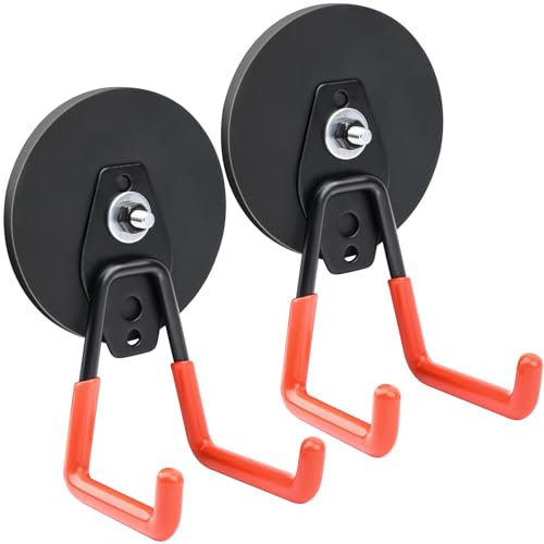 Keukenket Lot de 2 crochets magnétiques puissants de 88 mm - Avec revêtement antidérapant et vis de fixation - Pour jardin, garage, salle à outils - Orange