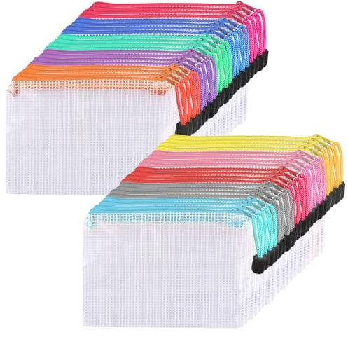 40 Stück Dokumententasche A6 Bunte Dokumentenmappe mit Reißverschluss Wasserdicht Mesh Dokumententaschen für Papier, Quittungen, Datei (40PCS）