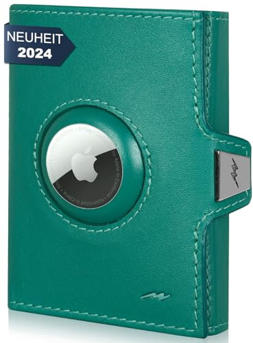 Marc Peter® Jupiter Airtag Portefeuille en cuir véritable avec compartiment à monnaie - Petit portefeuille Airtag pour homme avec RFID - Mini portefeuille Apple Airtag pour hommes - Étui pour cartes