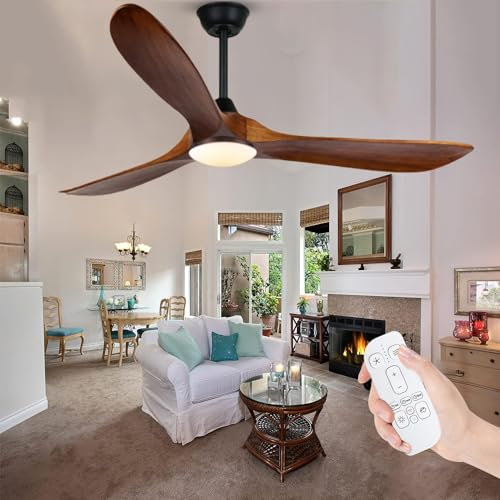 MSHENUED Ventilador de Techo con Luz y Mando a Distancia, 52 pulgadas Ventiladores Techo con Lámpara Dimmer, Ventilador Techo 3 aspa con Motor DC Reversible 6 Velocidades Función de memoria