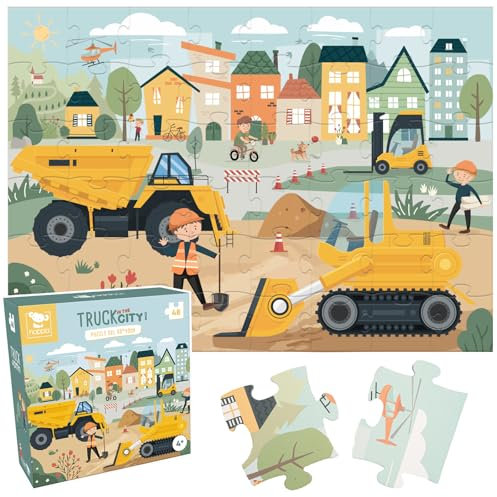 Hoppla - Kinderpuzzle XL - Truck In The City - Riesenpuzzle, 69x49 cm - 48 Teile - Ab 4 Jahren - Baustellenpuzzle, Bagger, BAU, LKW