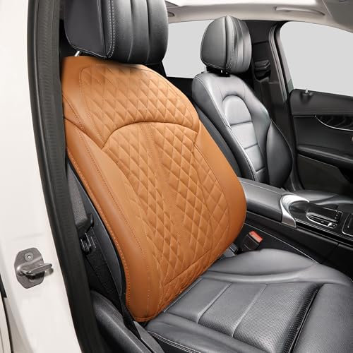 POKSRI 1p Echtes Rindsleder sitzbezug Auto Vordersitz-Rückenlehnenbezüge,sitzkissen Auto fahrersitz,Echtes Leder Set,Kfz-sitzschoner,passt für die meisten Fahrzeuge ab A-Segment.(Orange-braun)