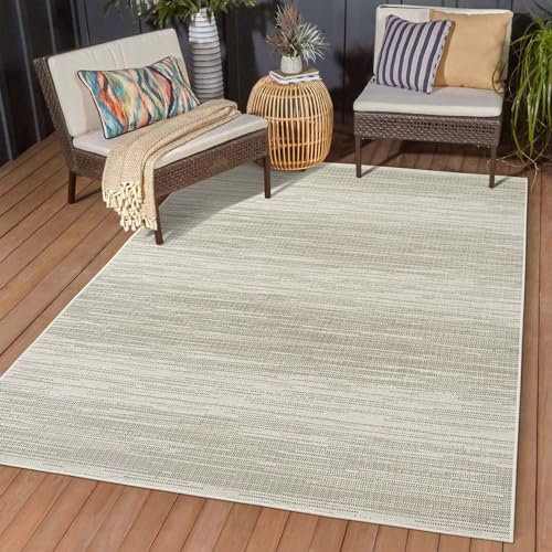 In & Outdoor Kurzflor Teppich Küchenteppich wetterfest auch für Balkon und Terrasse modern Boho Skandi Creme grau beige Vintage 160x230 cm