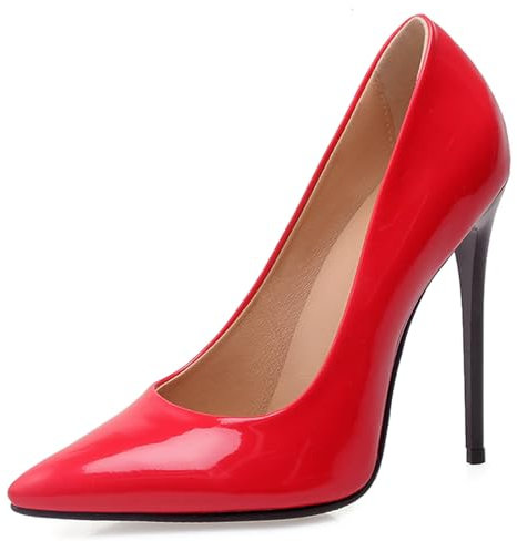 Damen Stiletto Pumps Höhe Ferse Schuhe Pointed Toe Ohne Verschluss Simple Abendschuhe, B78868Kv Rot Gr 48 EU/50Cn