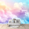 Papier Peint Intissé Rose Bleu Pour Salon Chambre Chambre D'Enfant Décoration Murale, 350 x 256 cm Papier Peint Motif Panoramique Nuages Fantastiques, Meuble Papier Peint Decoratif