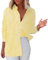 Chemisier Femme Chic Et éLégant, Chemise Femme Rayée Boutonnée Col Montant Chemise Ample DéContractée à Manches Longues avec Poches Haut De Chemise De Travail Classique, Jaune, M