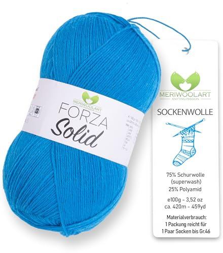 MeriWoolArt® Sockenwolle 4-fädig – 100g Merino Wolle Garn zum Stricken & Häkeln, 75% Schurwolle (superwash), 25% Polyamid, 420m – Ideal für Socken für Herren und Damen, Pullover & Cardigans 4618