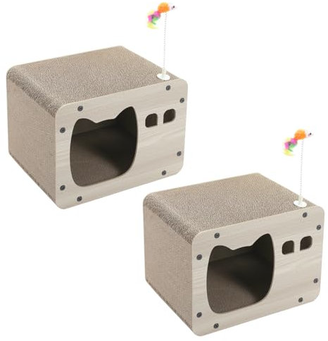 PETEPELA 2 Stücke Kratzbrett für Katzen,Kratzpad Lounge Kratzpappe Katzenhaus mit Höhle, Katzenspielzeug Kratzmatte für Indoor-Katzen als Möbelschutz