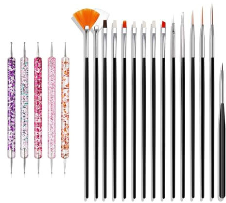 Nail Art Brushes Set, 20pcs Nail Design Painting Brushes, Professional Nail Art Design Brushes, Nail Fine Liner Brushes, Black