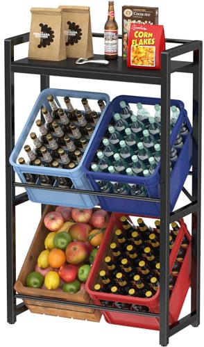 Lifewit Getränkekistenregal mit Ablage für 4 Kisten, 32D x 70W x 117,3H cm Regale für Getränkekisten, Kistenregal Getränkeregal Bierkistenregal Freistehend Kistenständer Wasserkistenregal, Schwarz