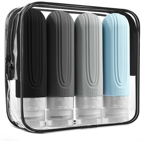 LANZHANFEI Travel Bottles,4 Pack Travel Bottles for Toiletries,Holiday Essentials for Women,Travel Essentials Accessories,Refillable 90ml for Lotion, Body Wash,Shampoo&Conditioner(BPA Free)