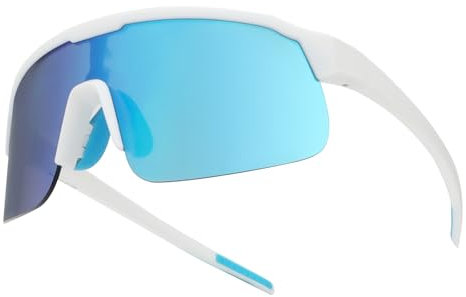 UVTQSSP Fahrradbrille, Ultraleichte Unisex-Sportbrille, TR 90 unzerbrechlich rahmenlos winddicht Outdoor UV400 Schutz Sport Sonnenbrille, Weißer Rahmen/Blaue Linse