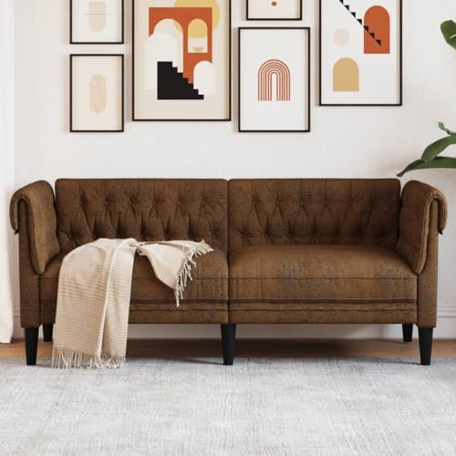 ChicAbode Chesterfield-Sofa 2-Sitzer Braun Stoff Couch mit Armlehnen Rückenlehne Stützbeine, Polstersofa für Wohnzimmer, Couchgarnitur, Modern