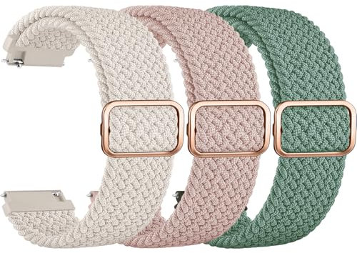 ZGCE 3 Stück Elastische Uhrenarmbänder 22mm 20mm Armband, mit Verstellbarer Schnalle, Nylon Geflochtene Sport Uhrenarmband für Herren Damen (Nadel Kiefer Grün/Rosa/Sternenlicht, 20mm)