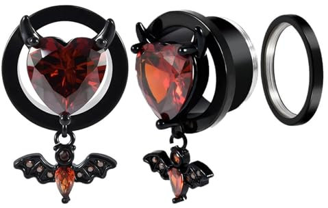Calefee Tunnel 14mm Anhänger, Ohrdehner Schraubgewinde Edelstahl Teufel und Fledermäuse mit Zirkonia, Piercing Schmuck Ohr Tunnel Unisex 2er Set