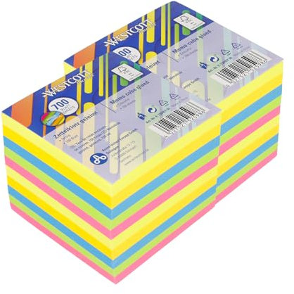 Westcott Notizzettel bunt 700 Blatt (2er-Set) | 2 x Zettelblock geleimt mit 9 x 9 cm großen Blättern in 5 Farben | FSC-zertifiziertes Papier 80g/m² | E-1730907 00