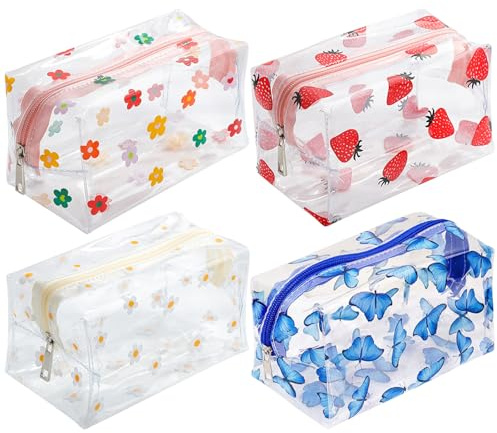 HTTDSLF 4 Stück Kulturbeutel Transparent, Kosmetiktasche, Make up Tasche, Kulturtasche Transparent, Kosmetiktasche Durchsichtig, mit Reißverschluss, Kulturtaschen für Männer, Frauen, Kinder, Familie