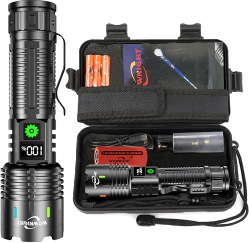 WOWNIGHT Torches LED Super Bright Rechargeable, Flashlight 1000000 Lumen XHM88 Torches Battery Powered, Led Torch Rechargeable, Powerful Torch Flash Light for Dog Walking Hiking Camping Emergency Gift
