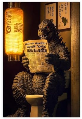 BNCEDJK Godzilla auf WC, Poster, Leinwandposter, Wandkunstdruck, Bild, Gemälde, 30 x 45 cm