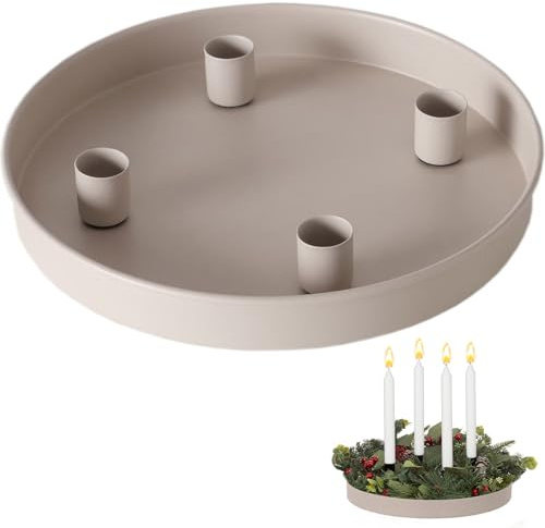 Spetsbst Kerzenhalter Magnetisch 23cm Metall Adventskranz Tablett mit 4 Kerzenhalter Runder Kerzentablett Advent (Beige)
