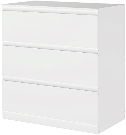 Songvas Kommode weiß mit 3 Schubladen, 70 cm Breite | Schubladenschrank & Sideboard, Stauraum Kommodenschrank für Schlafzimmer, Wohnzimmer, Büro und Eingang, 70x40x75 cm (LxBxH)